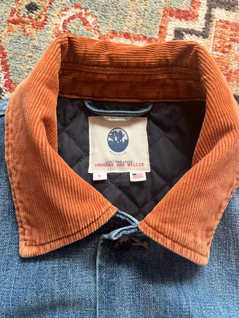 Imogene + Willie - quilt lined washed denim chore coat, size large - Picture 2 of 4
